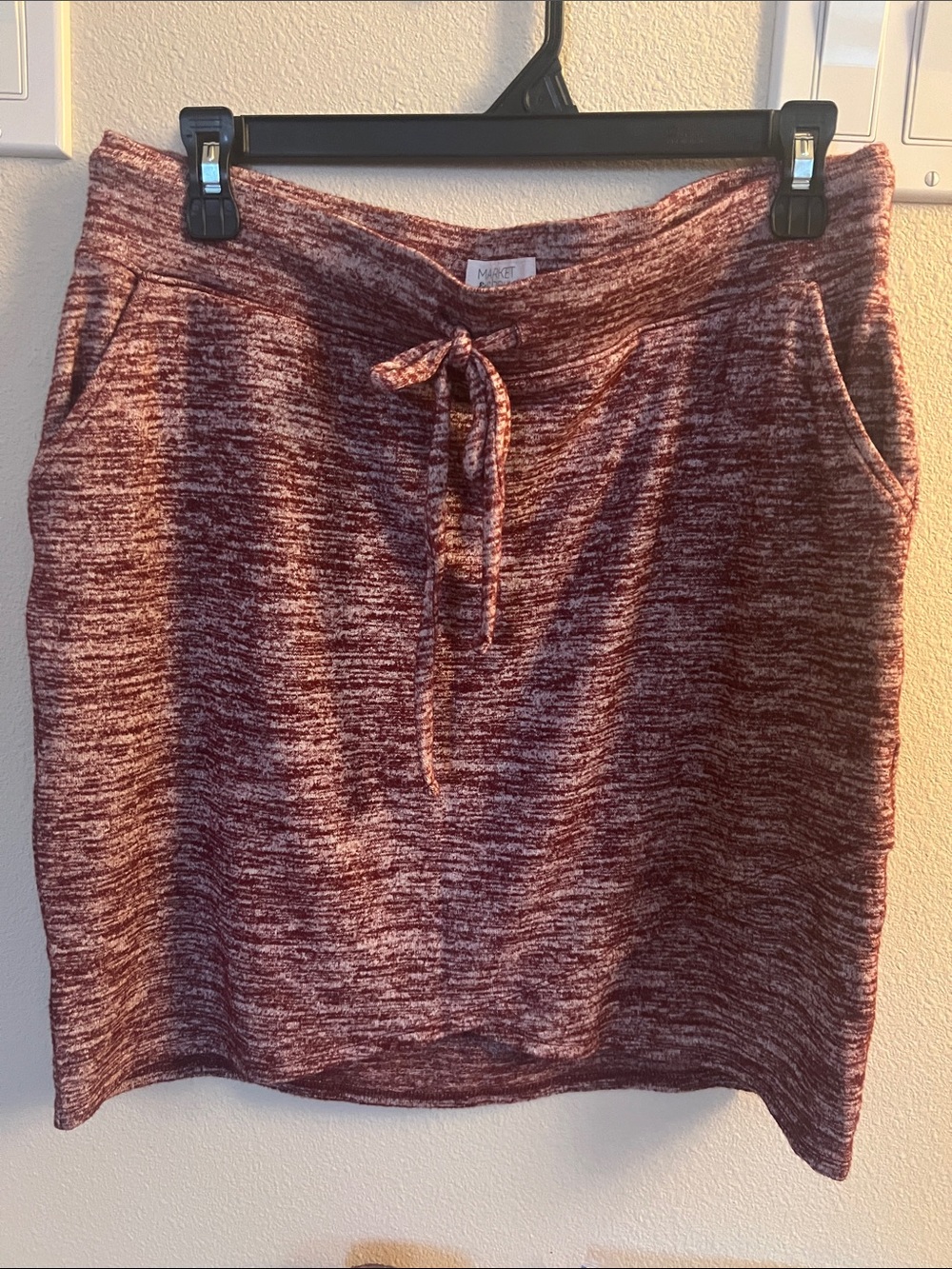 Market & Spruce Marled Wine Red Drawstring Mini Skirt